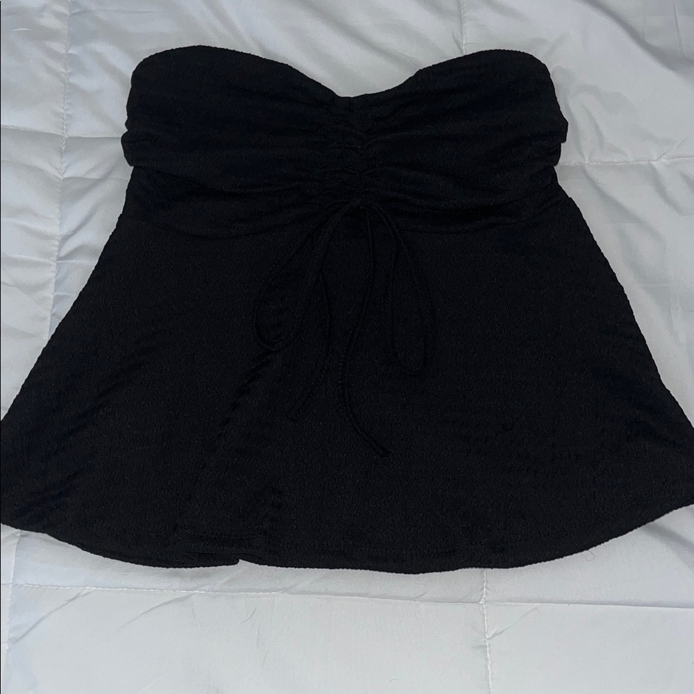 Black Strapless Flowy Babydoll Top